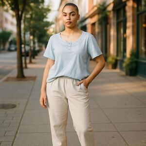 Sag Harbor Ladies Top Size Medium Light Blue Scoop Lace Neck Lightweight